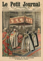 Die Krönung König Georgs V. (1865-1936) und die Salbungszeremonie in der Westminster Abbey, 23. Juni 1911, Illustration aus „Le Petit Journal“, illustrierte Beilage, 2. Juli 1911